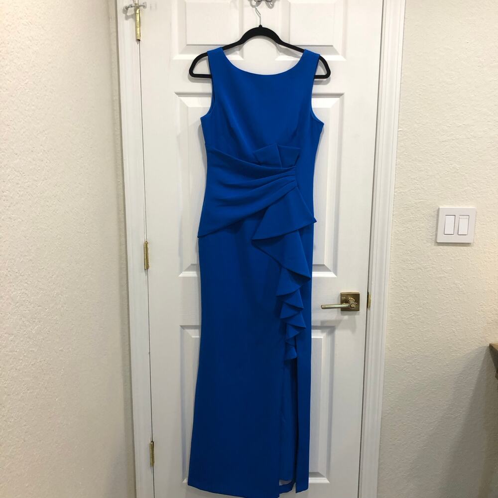 Eliza J Ruffle Front Cobalt Blue Gown - Picture 12 of 13